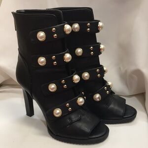 Karl Lagerfeld Black Ankle Boots with Pearl Accents